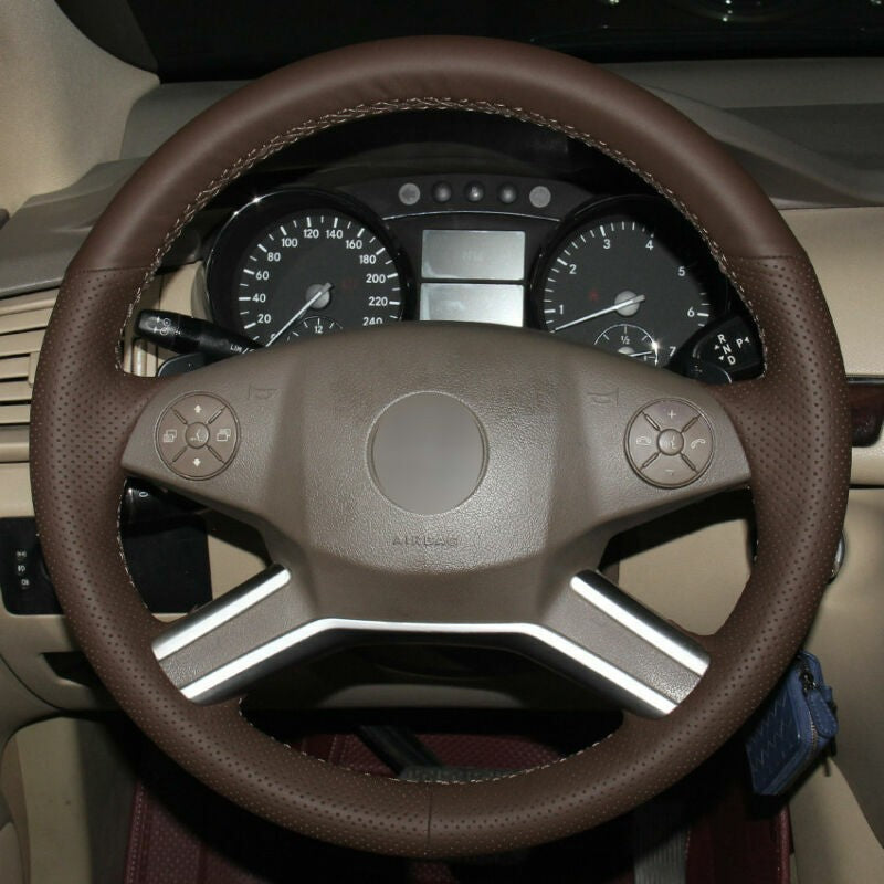 Top Leather Steering Wheel Hand-stitch on Wrap Cover For Mercedes Benz R350