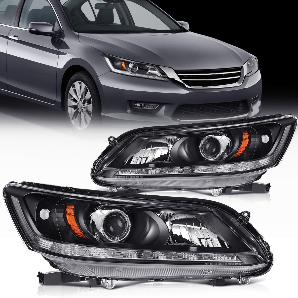 ECCPP Halogen Headlights Assembly For Honda Accord 2013-2015 Pair Black Amber 6B93BC-57