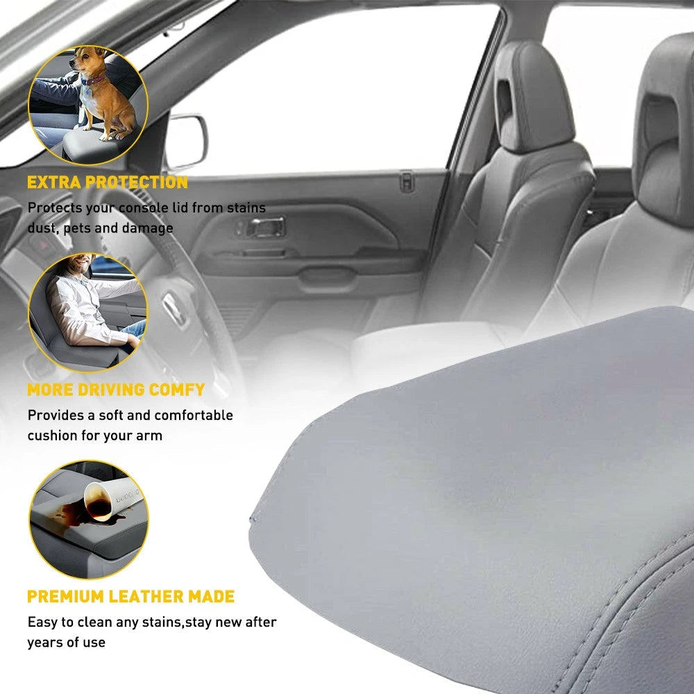 Fits 2009-2015 Leather Pilot Honda Center Console Armrest Cover Lid Skin Gray 6B93BC-57