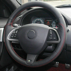 Top Black Leather Steering Wheel Hand-stitch on Wrap Cover For Jaguar XF