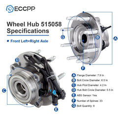 2 Front Wheel Hub Bearings Assembly For 2001-2006 Chevrolet Silverado 2500HD 4WD 6B93BC-57