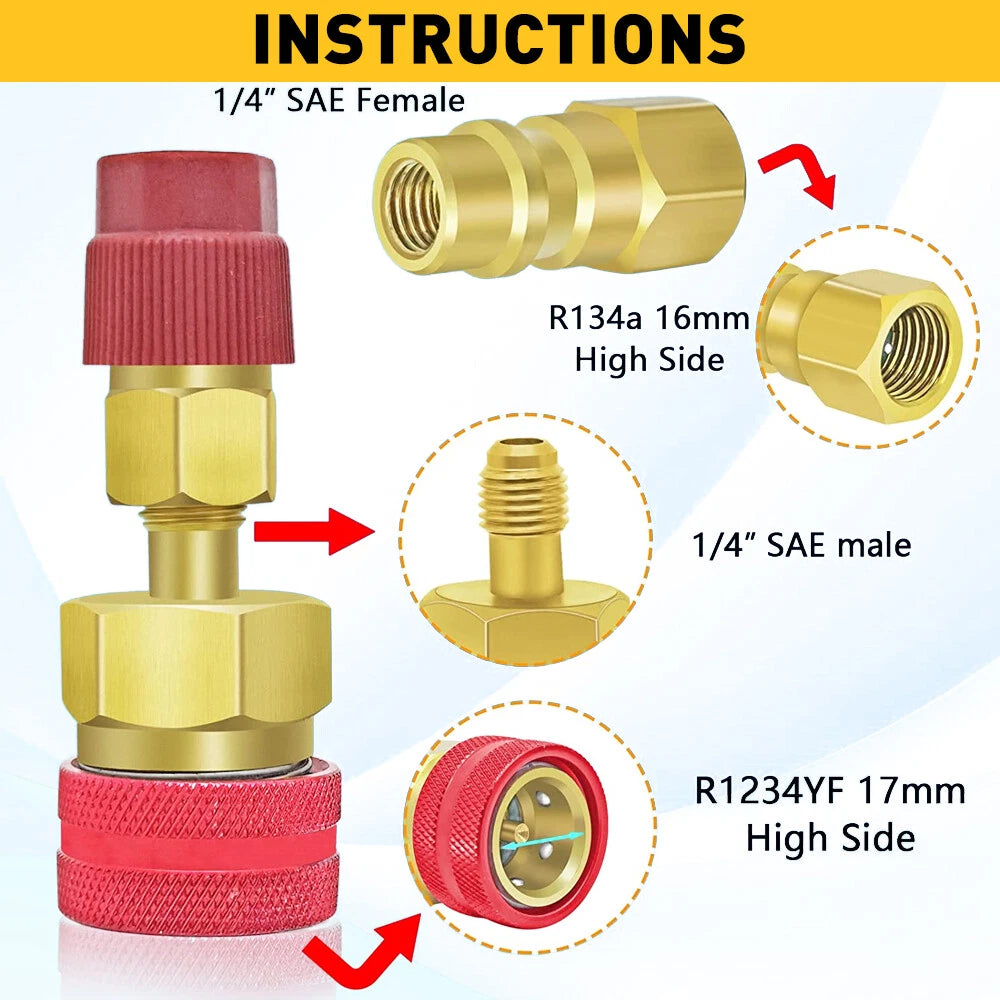 R1234YF Quick Coupler Connector High/Low Adapters Manifold AC Gauge Set Auto 2x 6B93BC-57