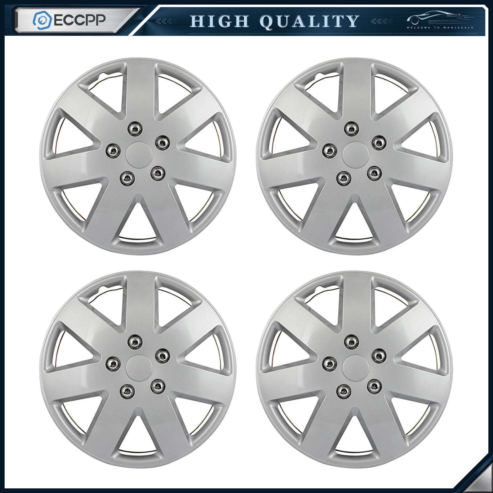 ECCPP 4Pcs Wheel Covers Fits 5 Lug R16 Tire Snap On 16" Wheel Hub Caps Silver ECCPP