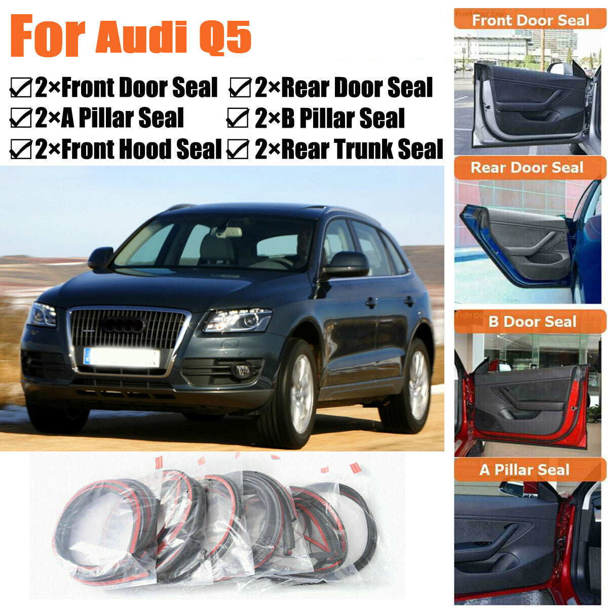 Door Rubber Seal Strips Weather Draft Noise Reduction Kit For Audi Q5