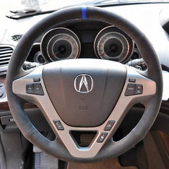 Black Suede Leather Steering Wheel Blue Mark Stitch on Wrap Cover For Acura MDX
