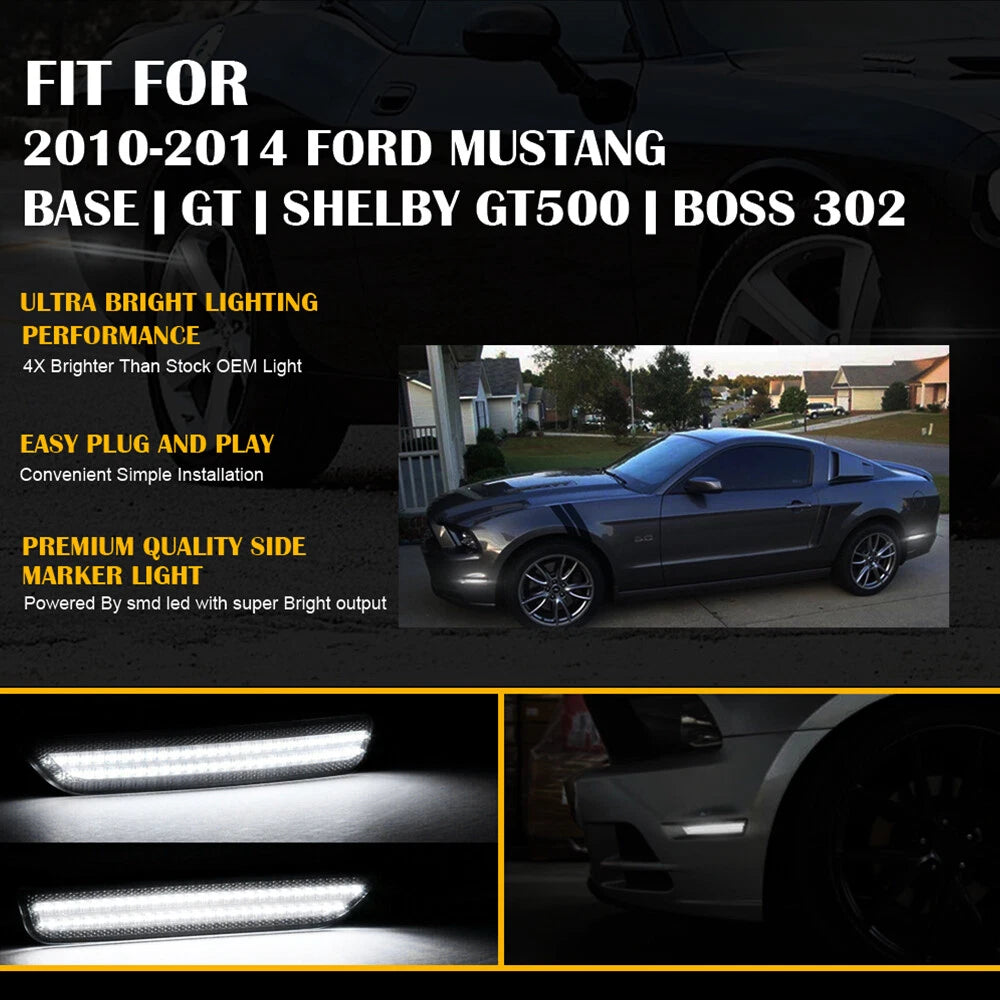 4pcs for 10-14 Ford Mustang Side Marker Light White LED Front + Rear Bumper Lamp 6B93BC-57