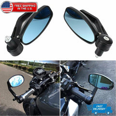 Motorcycle 7/8" Handle Bar End Rearview Side Mirrors For Honda Yamaha Kawasaki