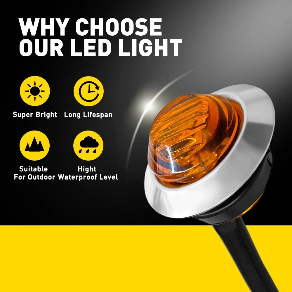 10X 3/4" 12-24V Marker Lights LED Truck Trailer Round Side Bullet Amber Strobe A 6B93BC-57