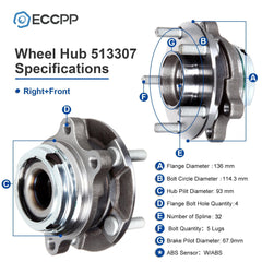 1Pc Wheel Hub Bearing Front Passenger Side For Nissan Murano 2009 2010 2011-2014 6B93BC-57