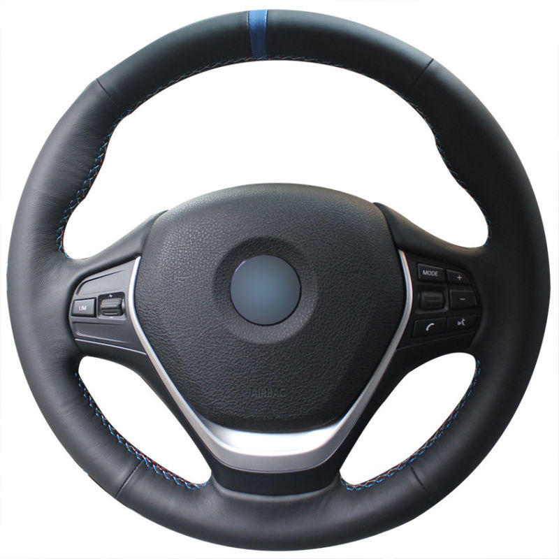 Top Leather Steering Wheel Hand-stitch on Wrap Cover For BMW F30 320i 328i 320d