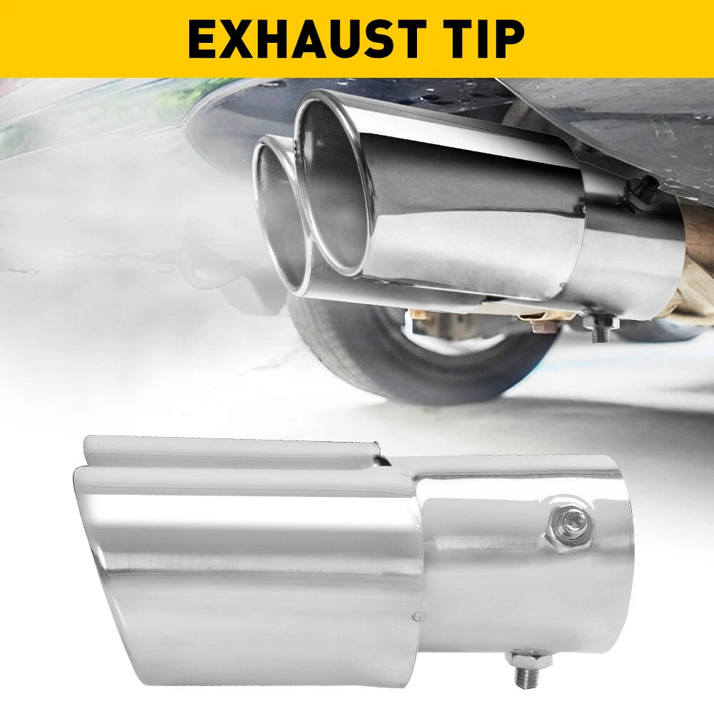 Chrome Car Stainless Steel Exhaust Dual Pipe Tail Throat Tip Muffler Accessories 6B93BC-57