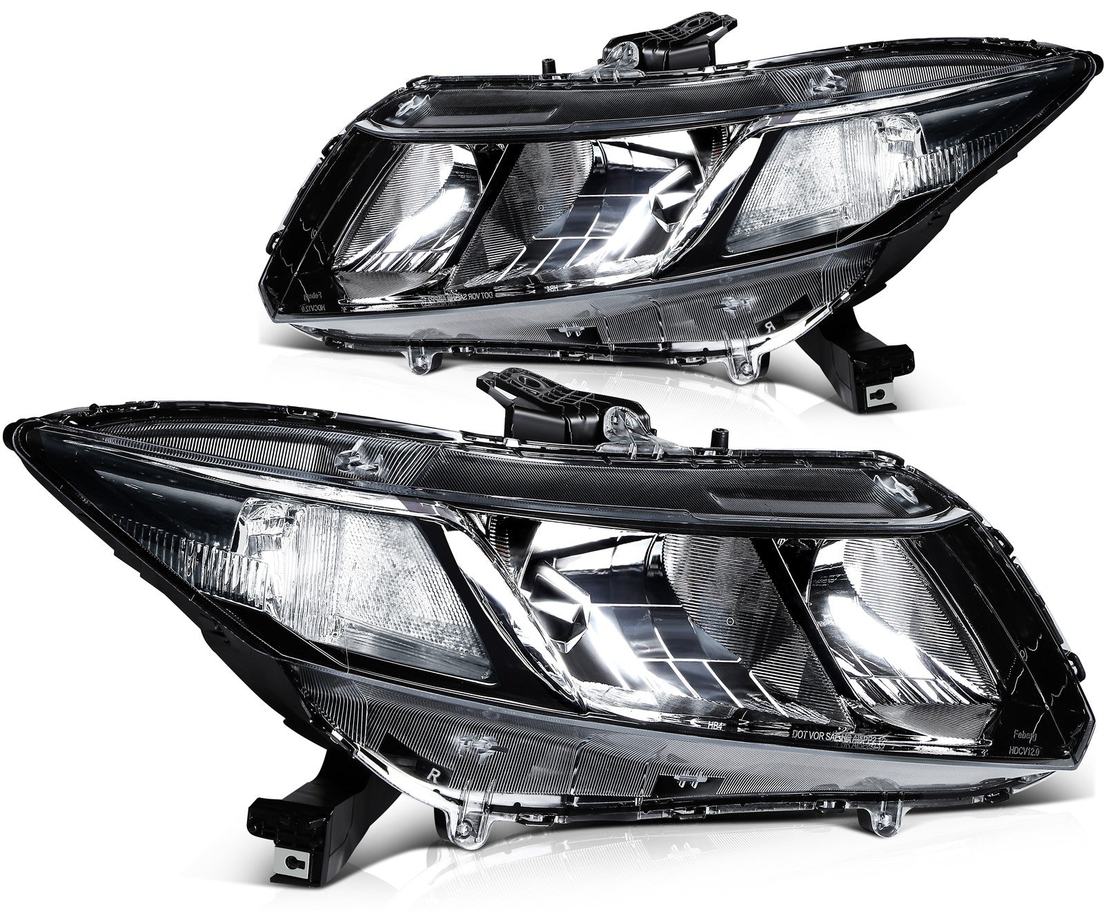 Pair Kit Headlights Assembly For 2012-2015 Honda Civic 1.5L 1.8L 2.4L Black 6B93BC-57