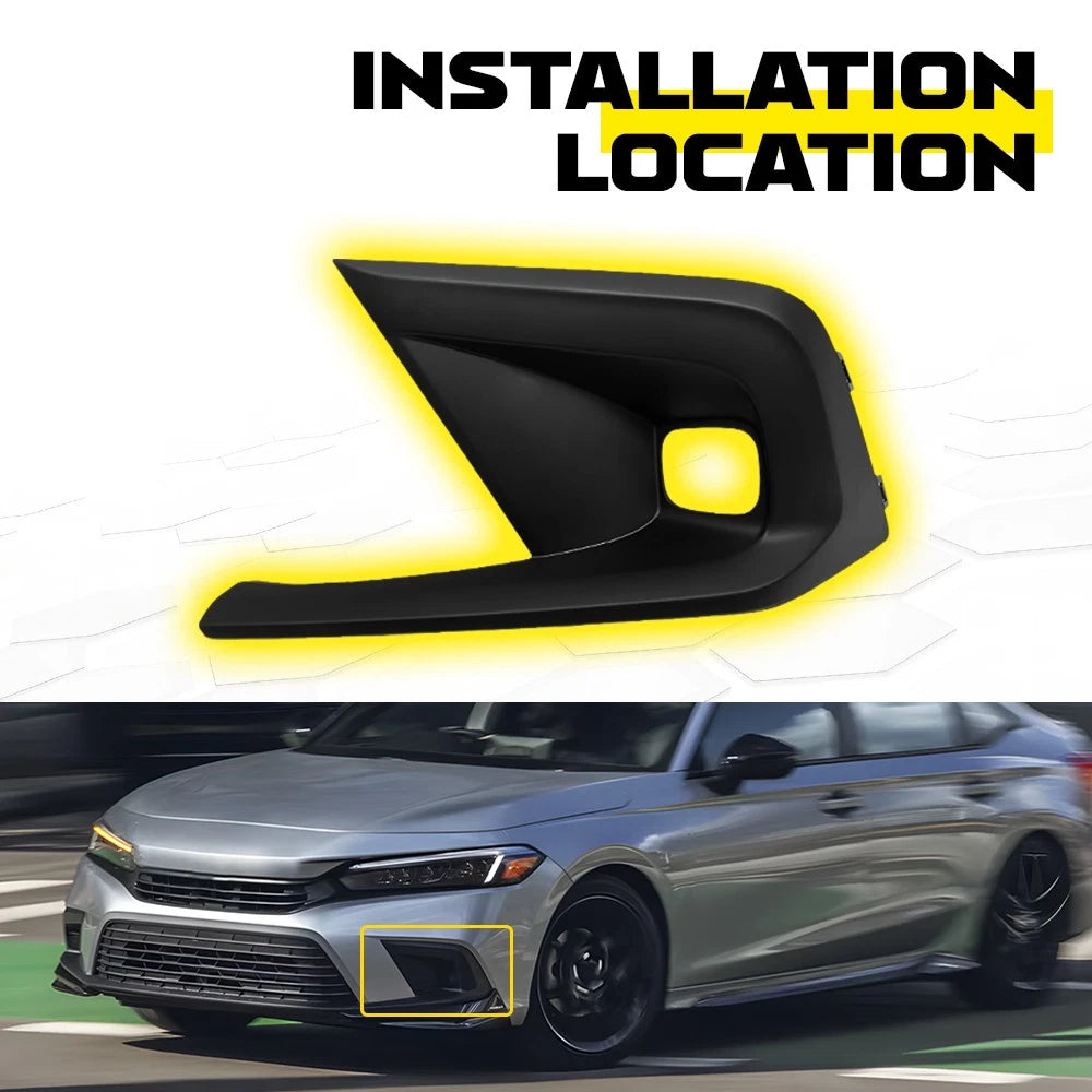 LH Left Fog Light Bumper Cover Grille Black For 2022 2023 2024 Honda Civic EOA 6B93BC-57