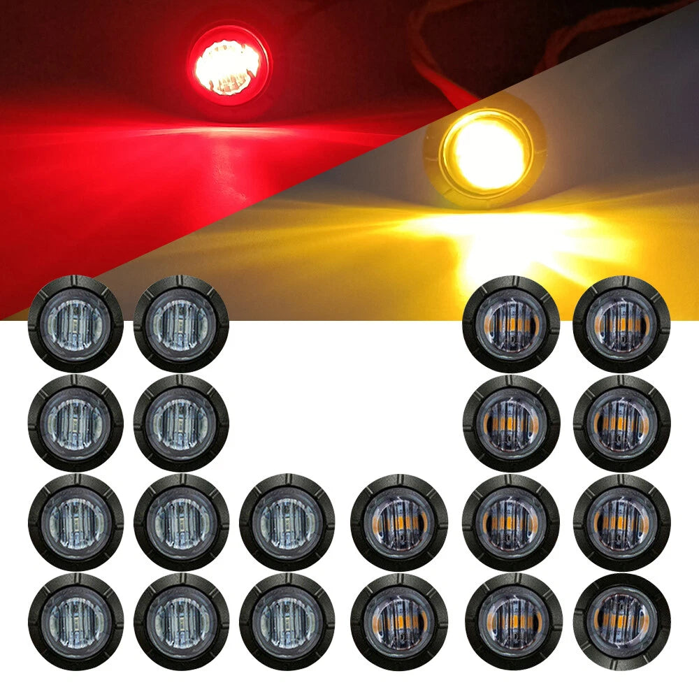 20X 3/4"LED Smoked Bullet Truck Light Trailer Round Side lights Marker Amber Red 6B93BC-57