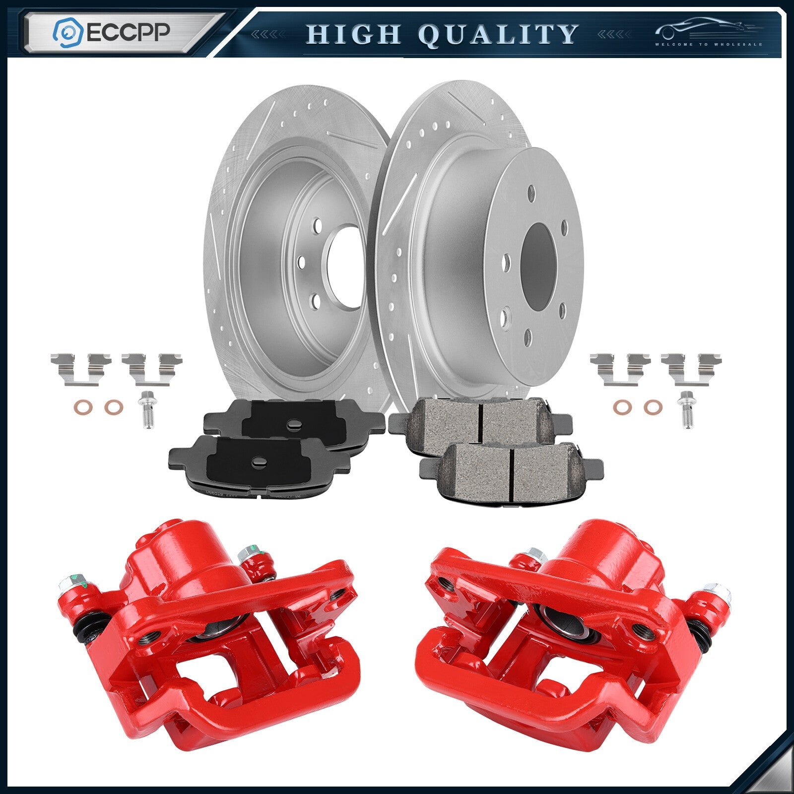 Rear L+R Brake Caliper Ceramic Pad Slotted Rotor Kit For Nissan Altima 2007-2012 6B93BC-57