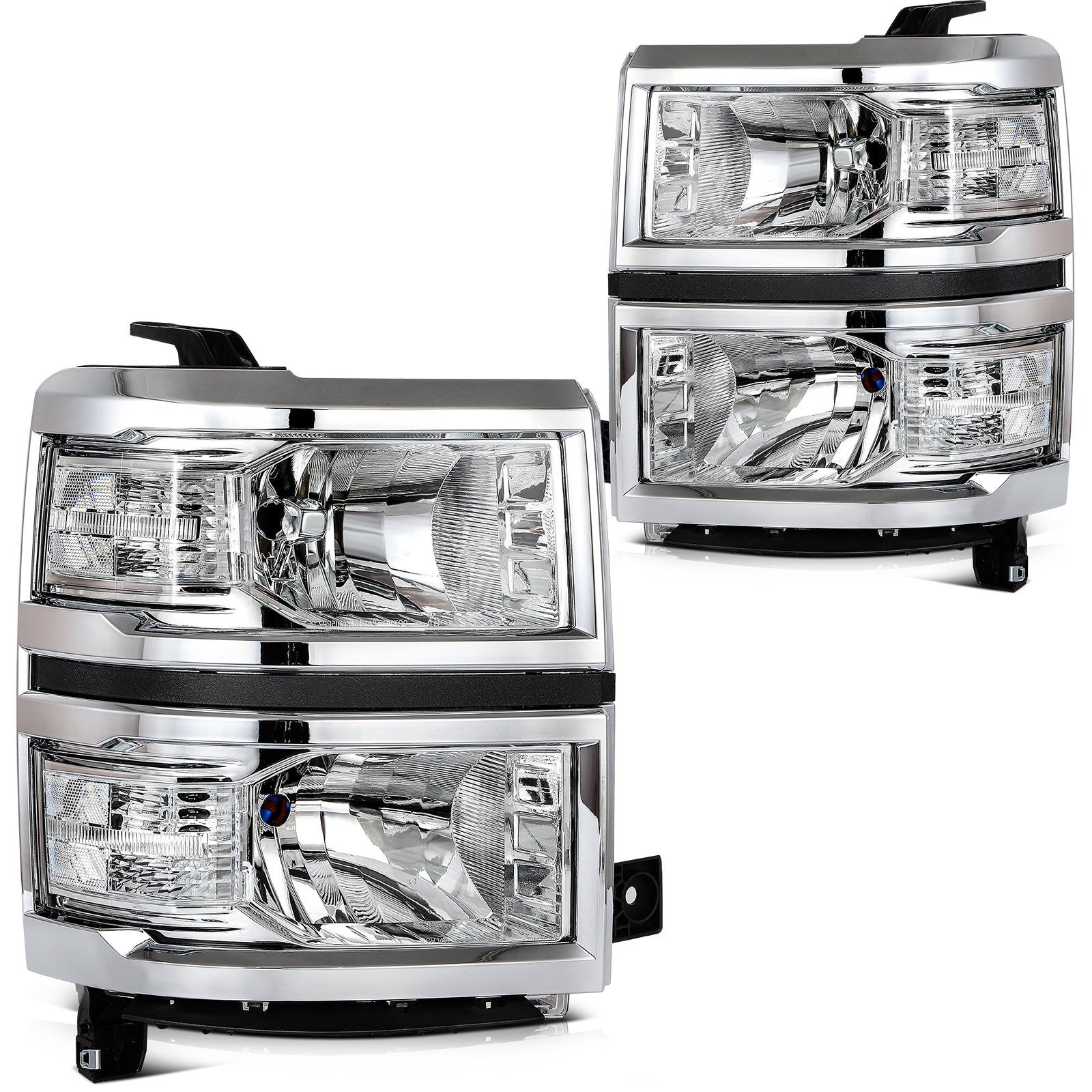 Pair Headlights Assembly For 2014-2015 Chevrolet Silverado 1500 4.3L 5.3L Chrome 6B93BC-57