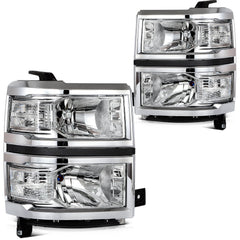 Pair Headlights Assembly For 2014-2015 Chevrolet Silverado 1500 4.3L 5.3L Chrome 6B93BC-57