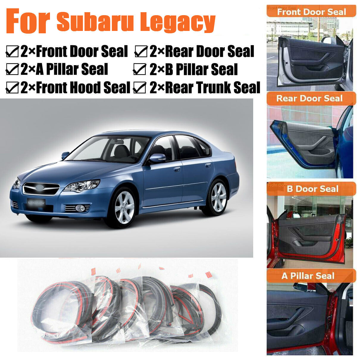 Rubber Seal Strips Weather Draft Noise Reduction Kit For Subaru Legacy 2003-2009