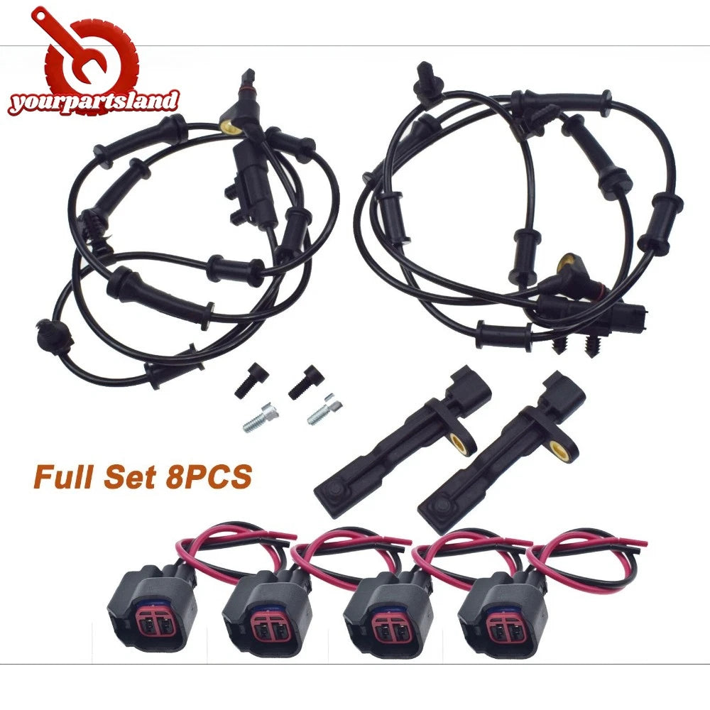 Set 8PCS Front Rear ABS Speed Sensor & CONNECTORS For 2007-2016 Jeep Wrangler 6B93BC-57