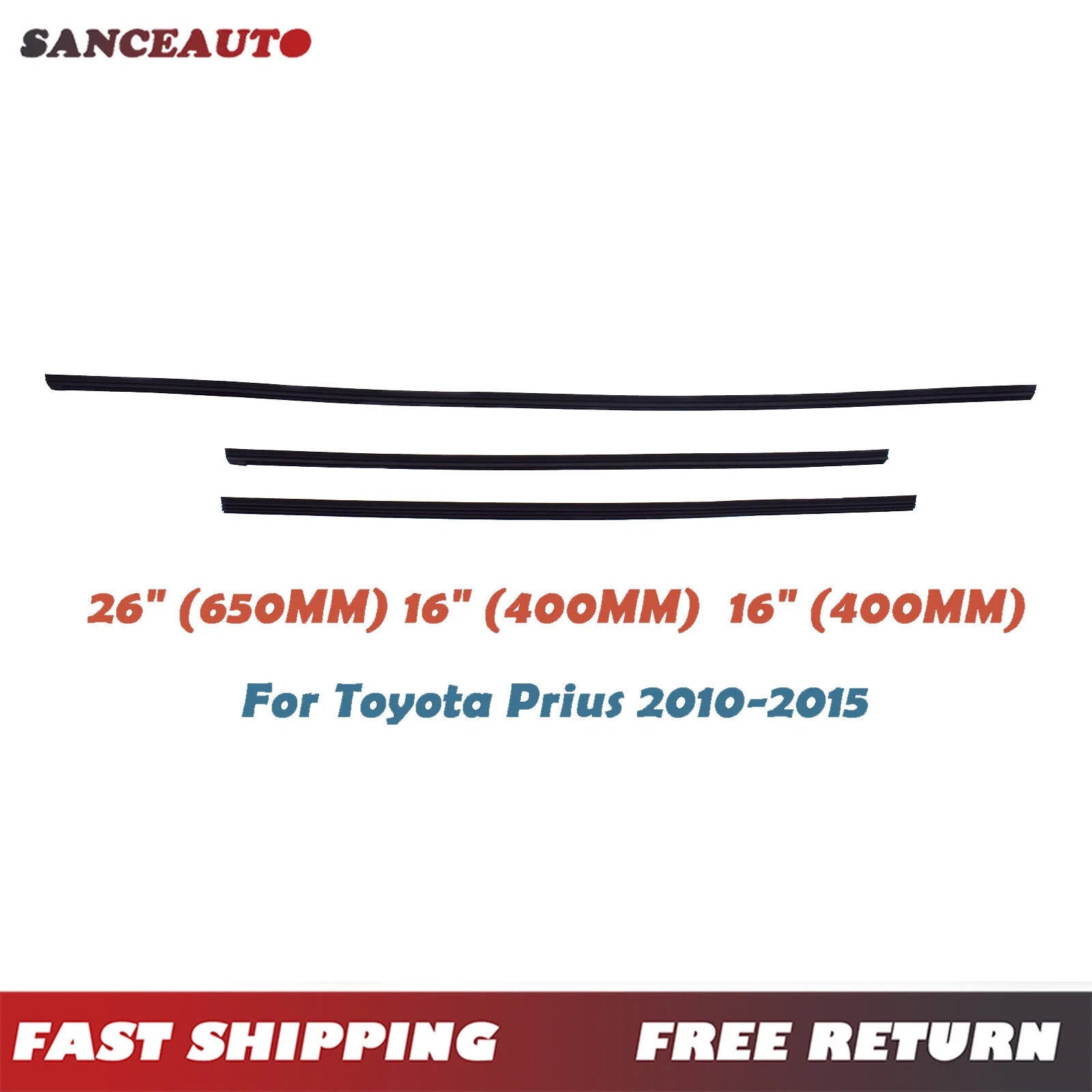 For Toyota Prius 10-15 Front Rear Windshield Wiper Inserts Set 3PCS 85214-30390 6B93BC-57