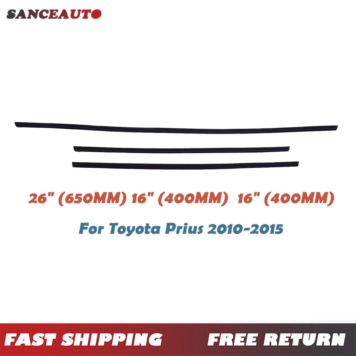 For Toyota Prius 10-15 Front Rear Windshield Wiper Inserts Set 3PCS 85214-30390 6B93BC-57