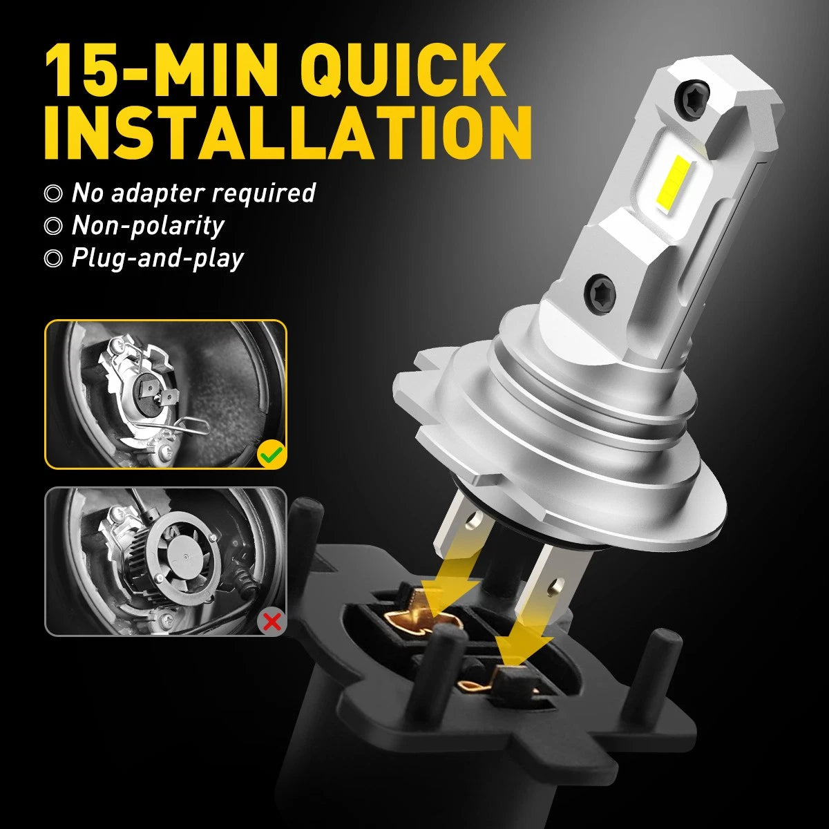 2x H7 LED Headlight Conversion Bulbs Kit High Low Beam 6500K Super White Bright 6B93BC-57