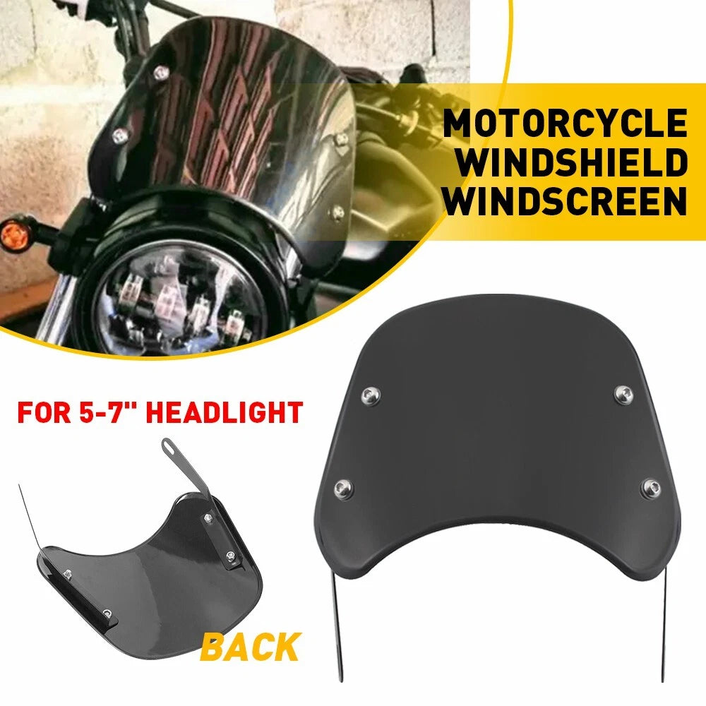 5-7" Motorcycle Flyscreen Front Windscreen Headlamp Windshield w/ Mount Bracket 6B93BC-57