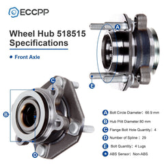 1Pc Wheel Hub Bearing Assembly Front For Nissan Sentra Non-ABS 2.0L 2007-2012 6B93BC-57