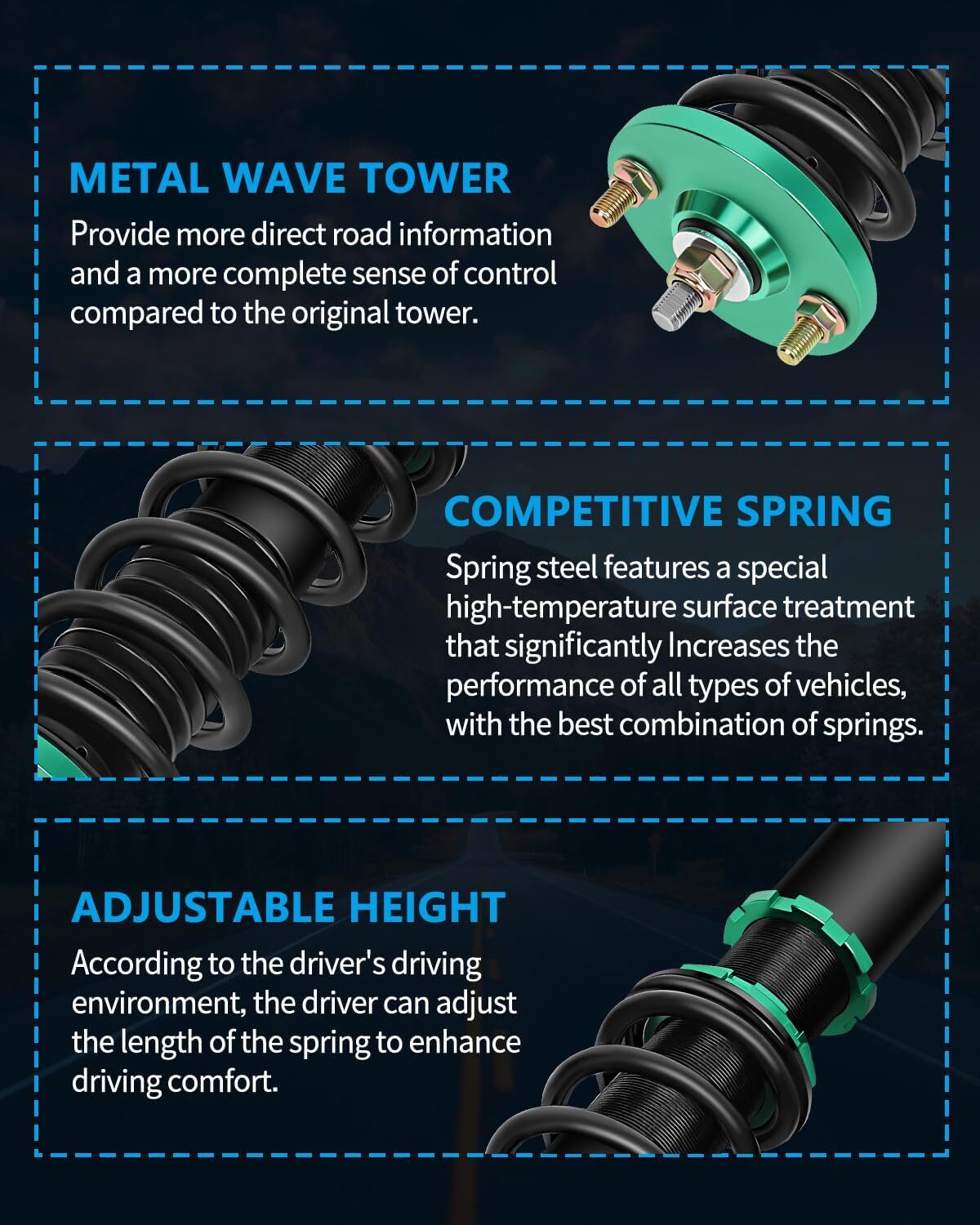Coilovers Suspension Kit For 1996-2000 Honda Civic Shock Strut Adj. Height Green 6B93BC-57