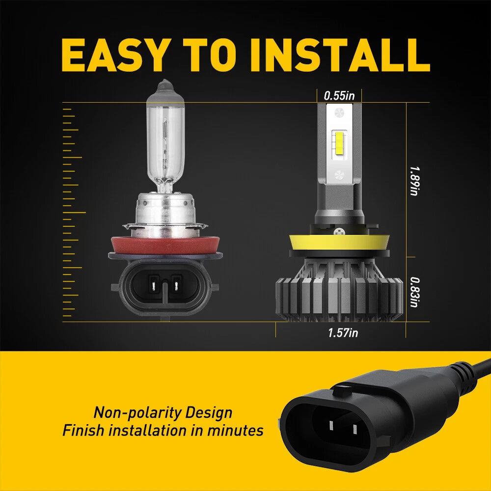 AUXITO H11 H8 H9 LED Headlight Kit Low Beam Bulb White 6500K 20000LM Fanless EA AUXITO