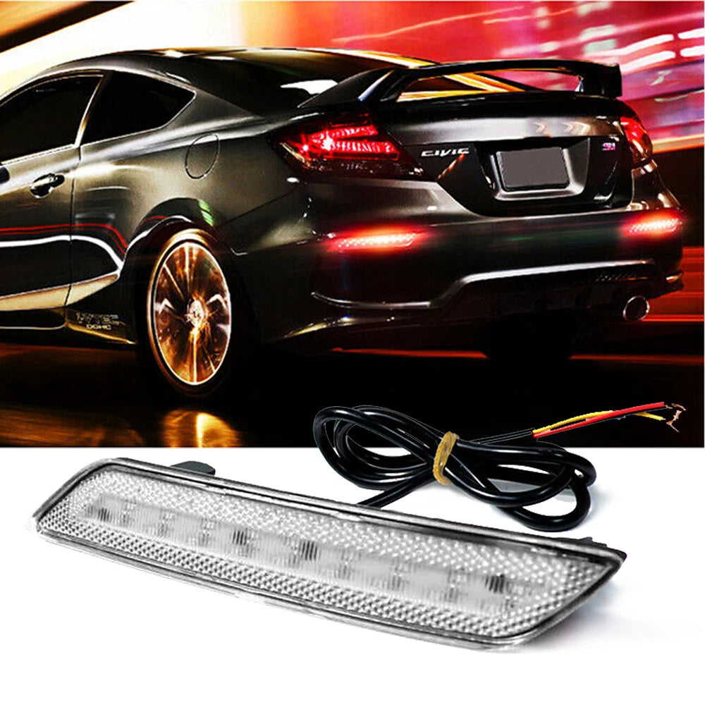 Clear Len Rear Bumper Reflector LED Brake Lights For 2013-2015 Honda Civic Sedan 6B93BC-57