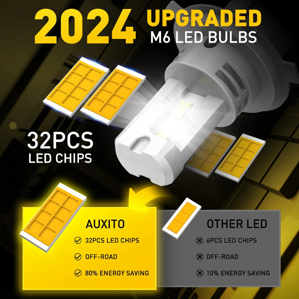 AUXITO 9003 H4 LED Headlight Bulbs Kit High Low Beam Amber Yellow 3000K Lamp 2x AUXITO