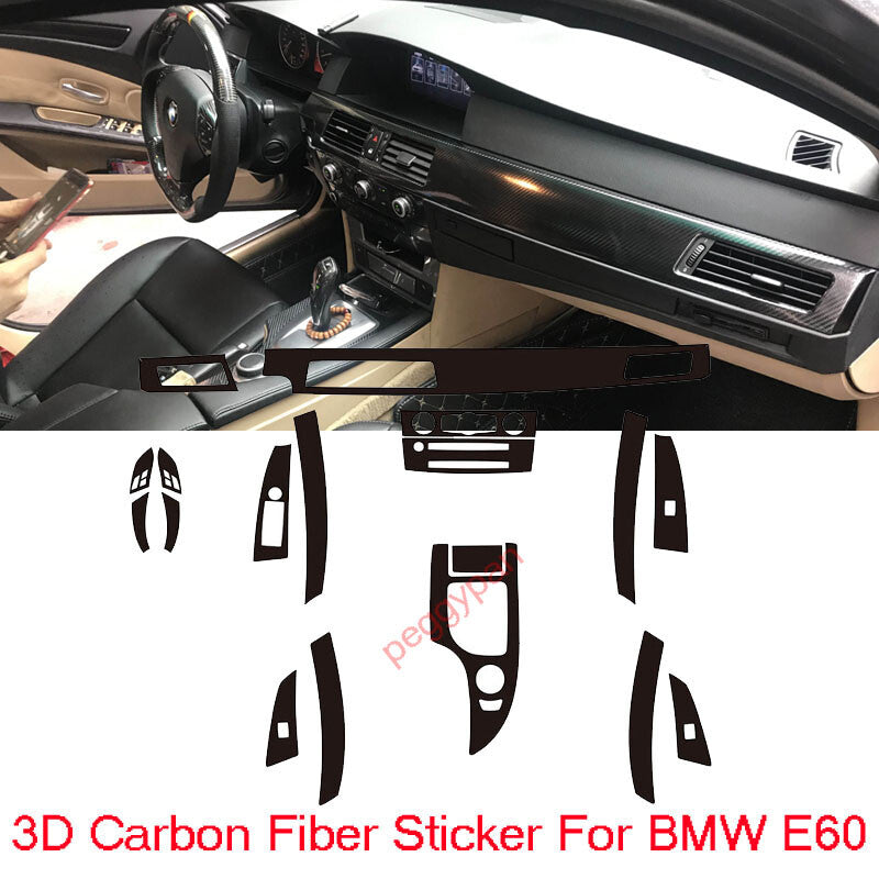 Interior Center Console Carbon Fiber Molding Sticker Decals For BMW E60 2006-10