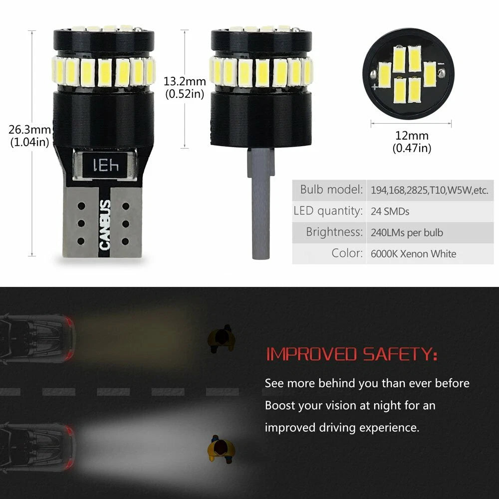 4X AUXITO T10 168 2825 194 LED License Plate Light Bulb 6000K Bright White EOA AUXITO