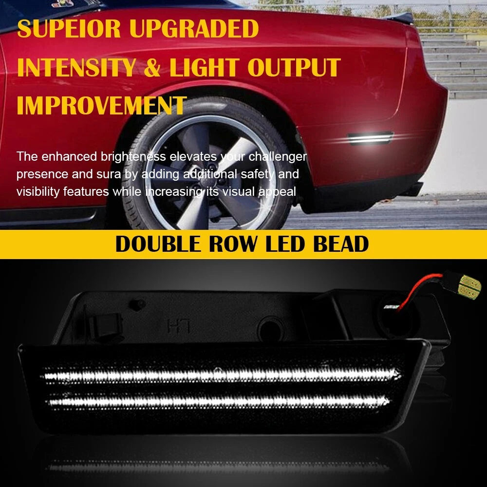 For 2011-2014 Dodge Charger White LED Smoked Rear Fender Side Marker Lights Lamp 6B93BC-57