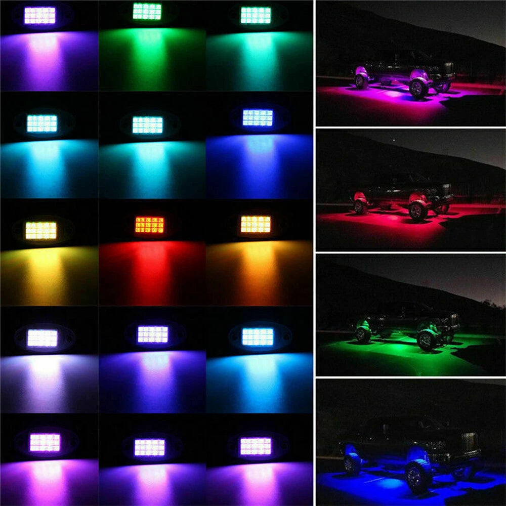 8x RGB LED Rock Light Kit For Off-Road Underglow Foot Wheel Well Light Truck ATV 6B93BC-57