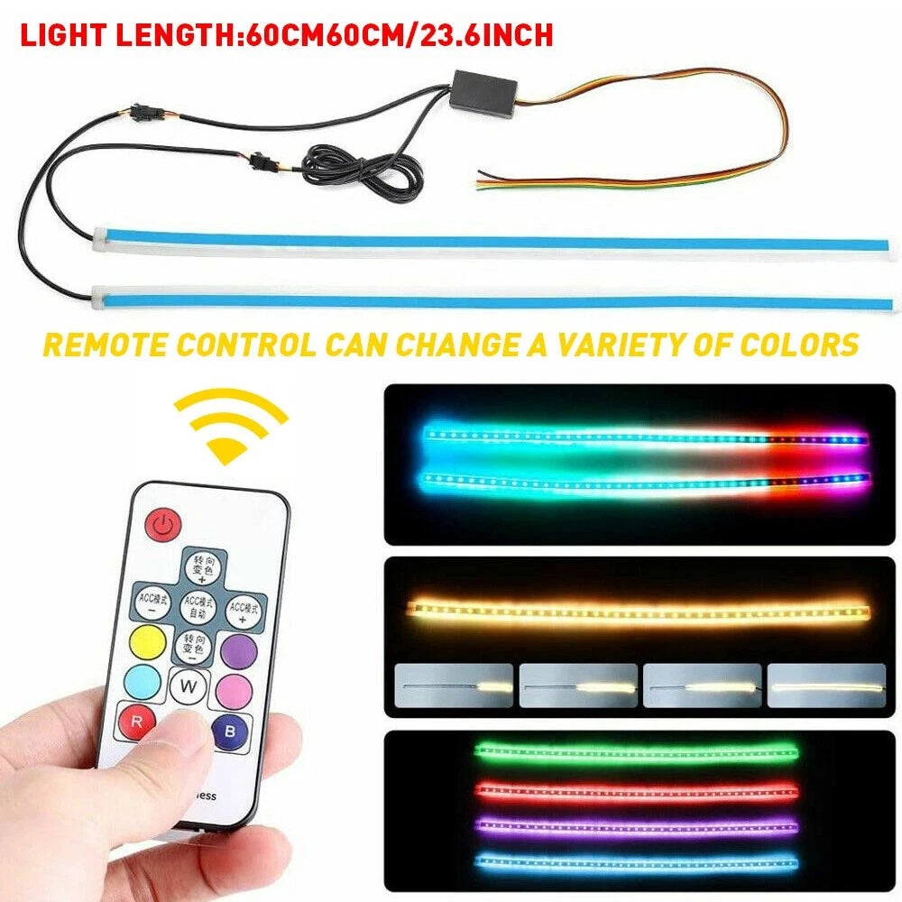 2x 60CM RGB Dream Car Color LED Headlight Strip Light DRL Daytime Running Light 6B93BC-57