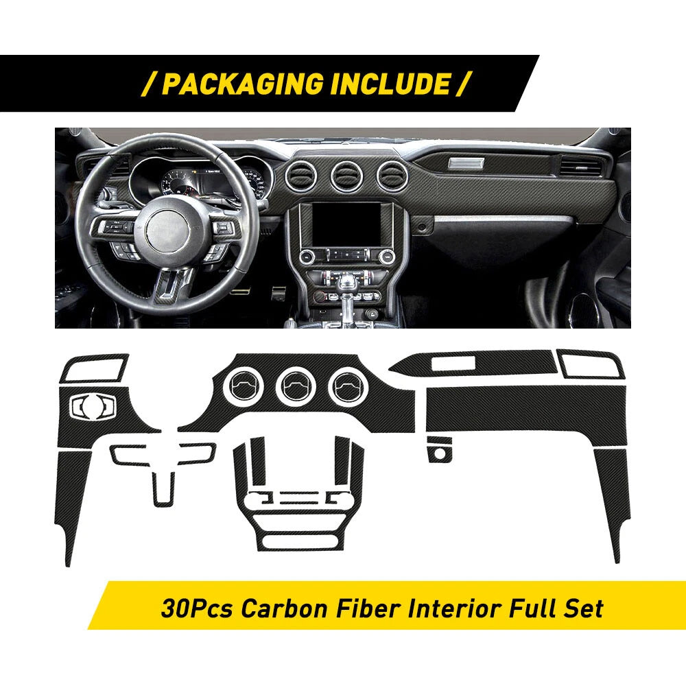 30PCS Carbon Fiber Full Set Interior Decoration Trim Kit For 2015+ Ford Mustang 6B93BC-57