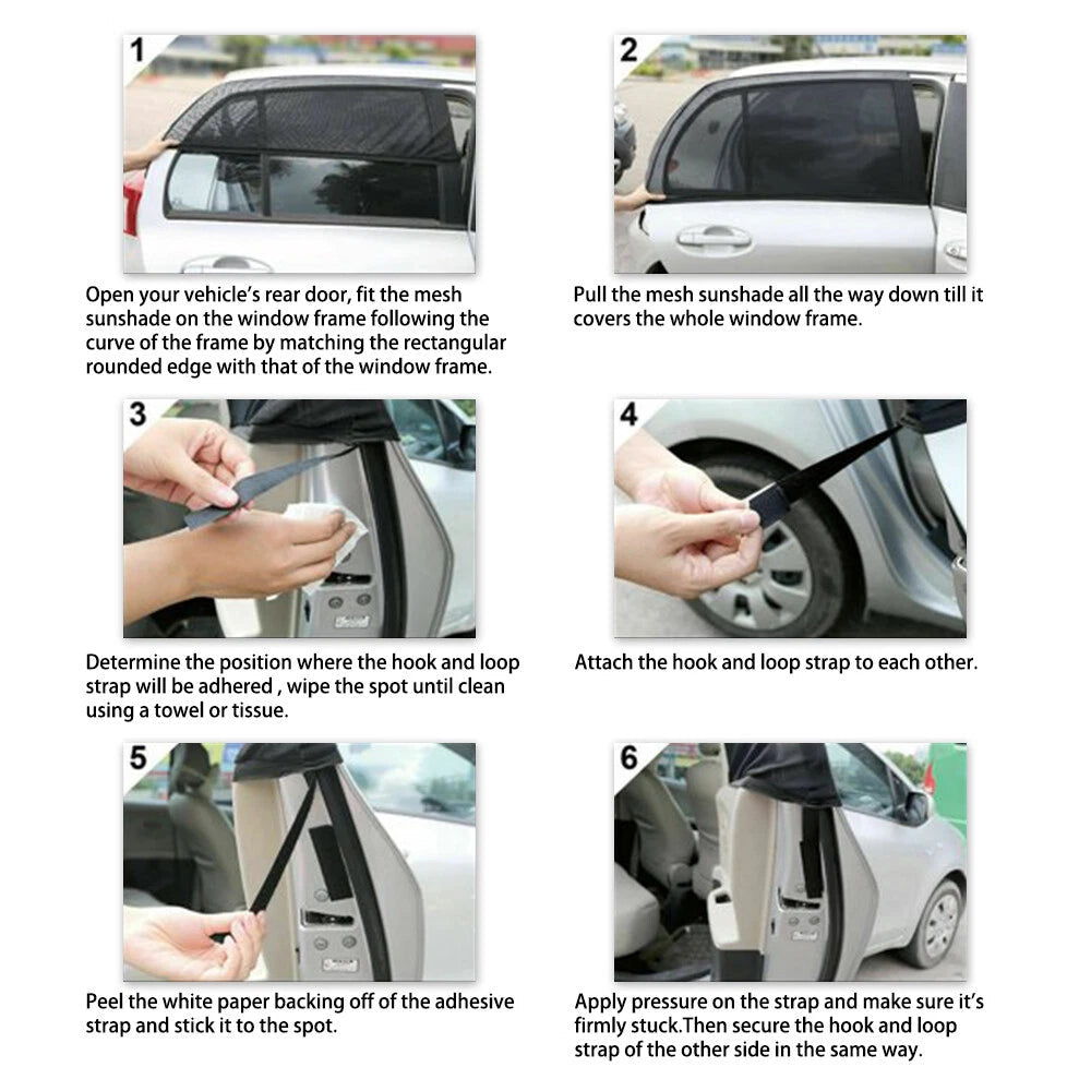 Car Side Window Sunshade 4Pc UV Protector Front Curtain Rear Sun shade SUV Black 6B93BC-57