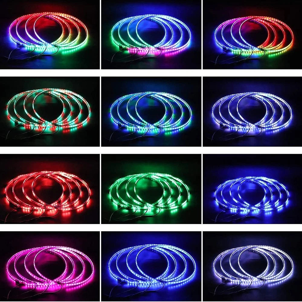 4x 15.5" RGB LED Ring Wheel Rim Lights 5050SMD Brake Turn Signal Bluetooth APP 6B93BC-57