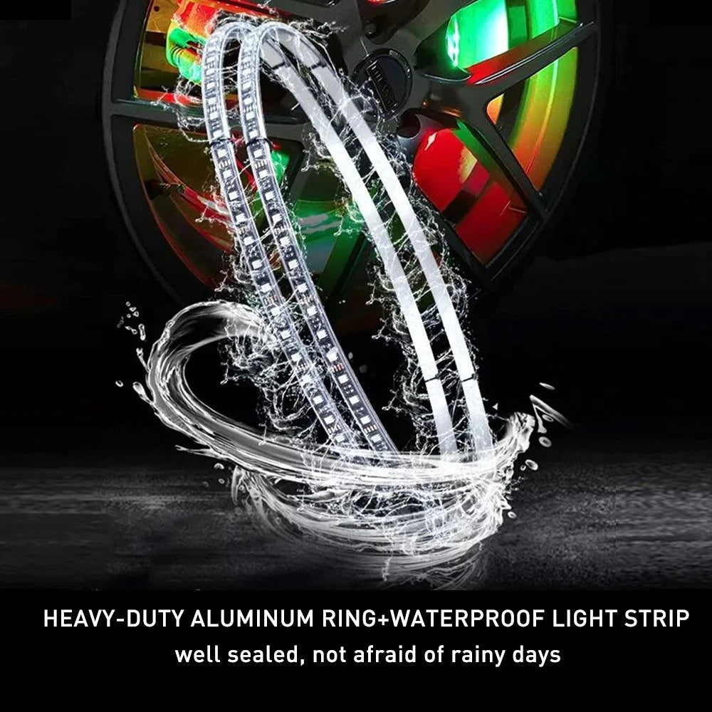 4x 15.5" RGB LED Ring Wheel Rim Lights 5050SMD Brake Turn Signal Bluetooth APP 6B93BC-57