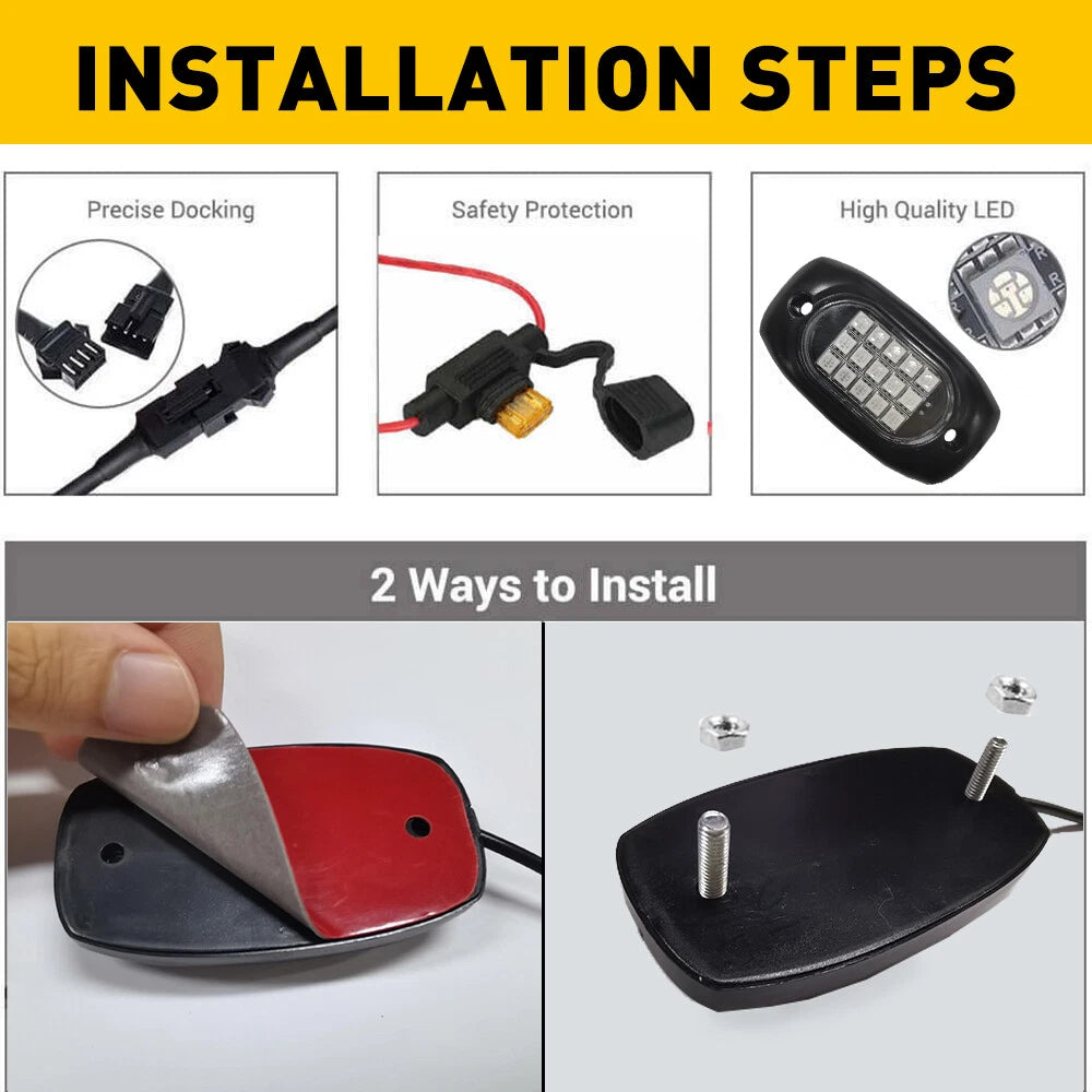 8x RGB LED Rock Light Kit For Off-Road Underglow Foot Wheel Well Light Truck ATV 6B93BC-57