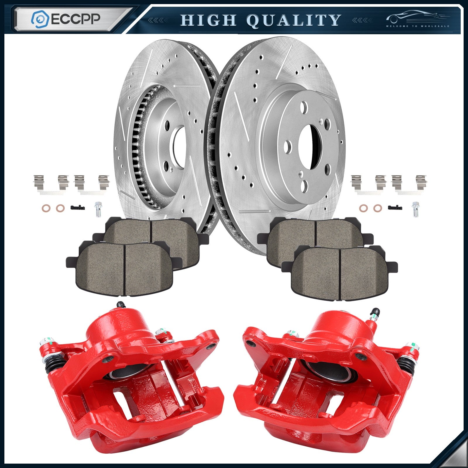 Front L+R Brake Calipers Brake Rotors Ceramic Pad For 2005-06 Toyota For Corolla 6B93BC-57