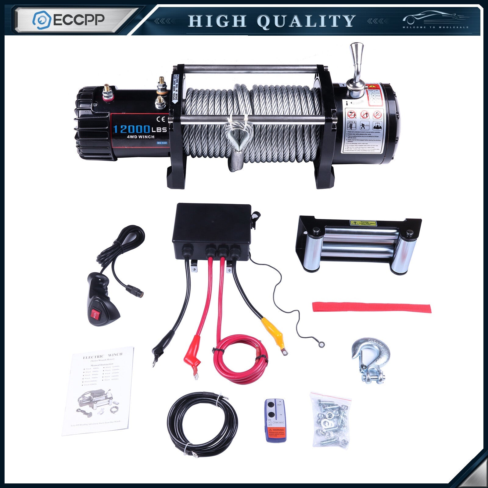 ECCPP 12000LBS Steel Rope Off Road 4WD 12V Electric Winch Towing For 81-18 Jeep KOEEP
