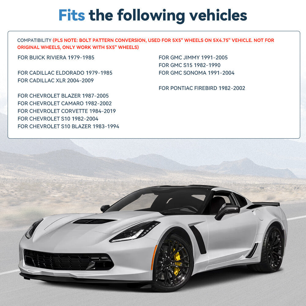 2Pcs 1" 5x4.75 to 5x5 Wheel Adapters 12x1.5 For Chevy 5x120.65 Convert to 5x127 6B93BC-57