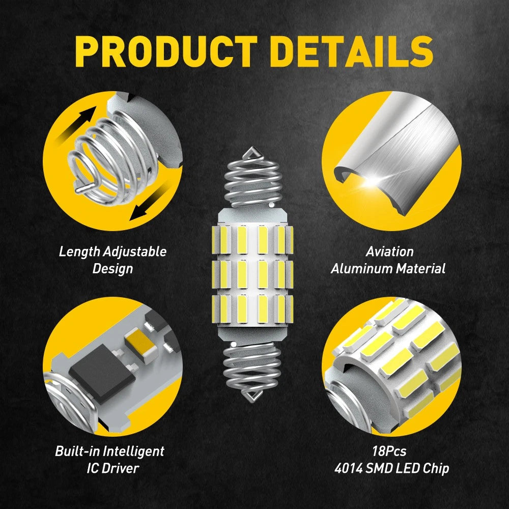 6pcs AUXITO CANBUS 31MM Festoon DE3175 LED Map Dome Interior Light Bulbs EOA AUXITO