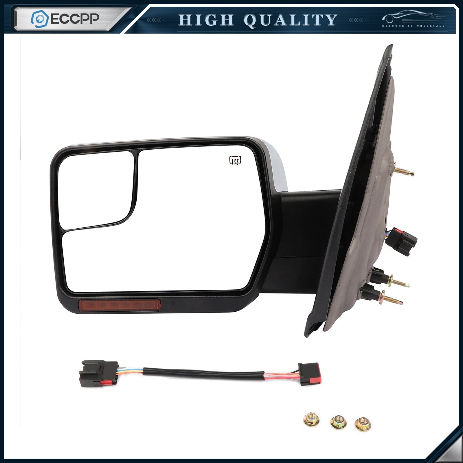 For 04-14 Ford F150 Power Heated Tow Mirror Puddle Light Signal Chrome Left Side 6B93BC-57