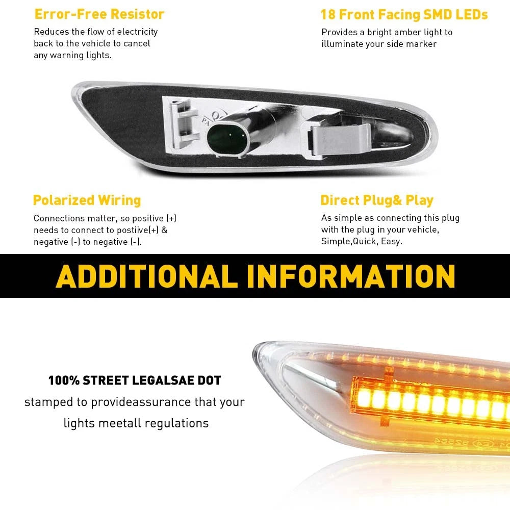 2X Sequential LED Side Turn Marker Signal Light For BMW E90 E83 E92 E82 E46 E60 6B93BC-57