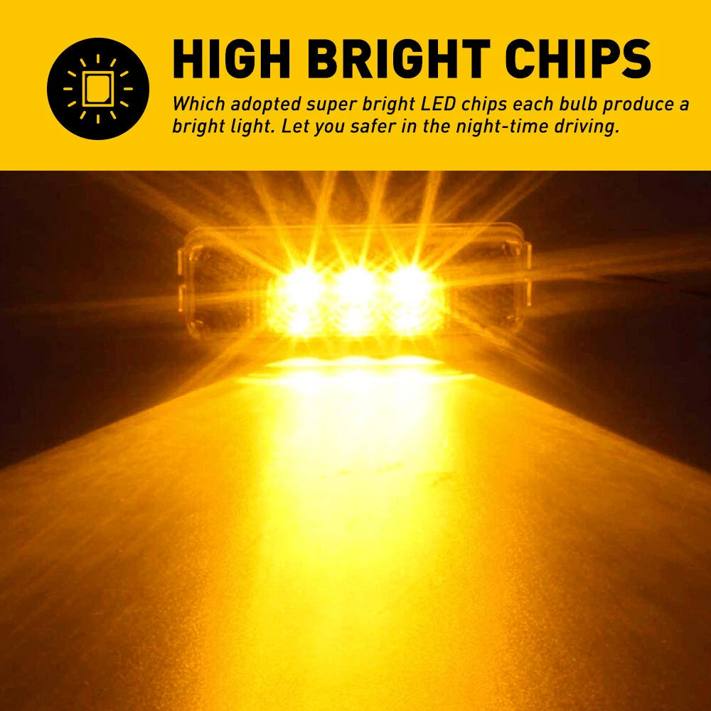 4x Amber 3 LED Side Marker Clearance Lights Waterproof for Trailer Truck RV EOA 6B93BC-57