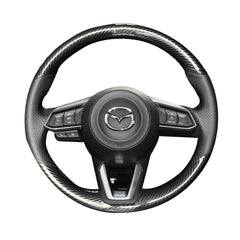 Carbon Fiber&Hole Leather Steering Wheel Hand Sewing Wrap Cover For Mazda 3 CX-3